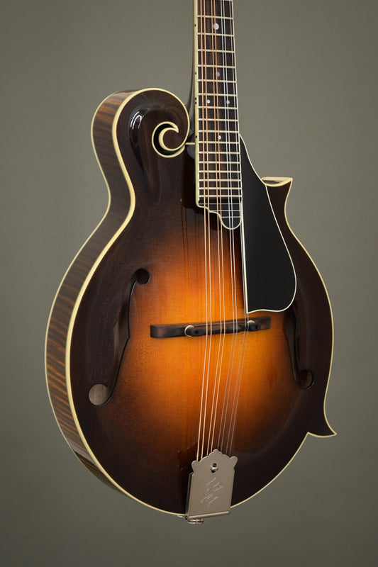 Northfield Big Mon mandolin with Engelmann spruce top in sunburst, angled front view