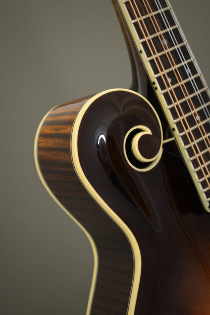 Carved scroll and ivoroid binding on the Northfield Big Mon mandolin