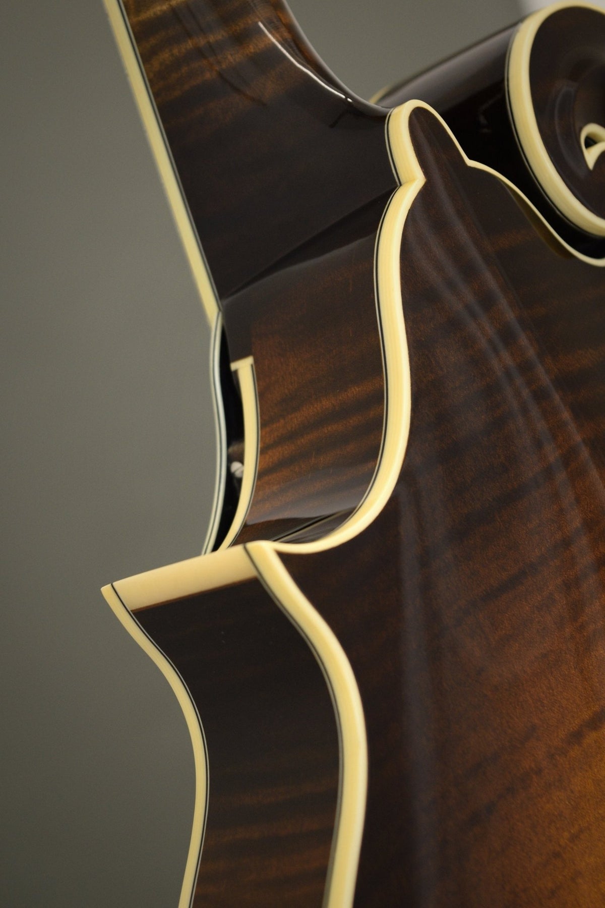 Back of the Big Mon mandolin's scroll and neck heel