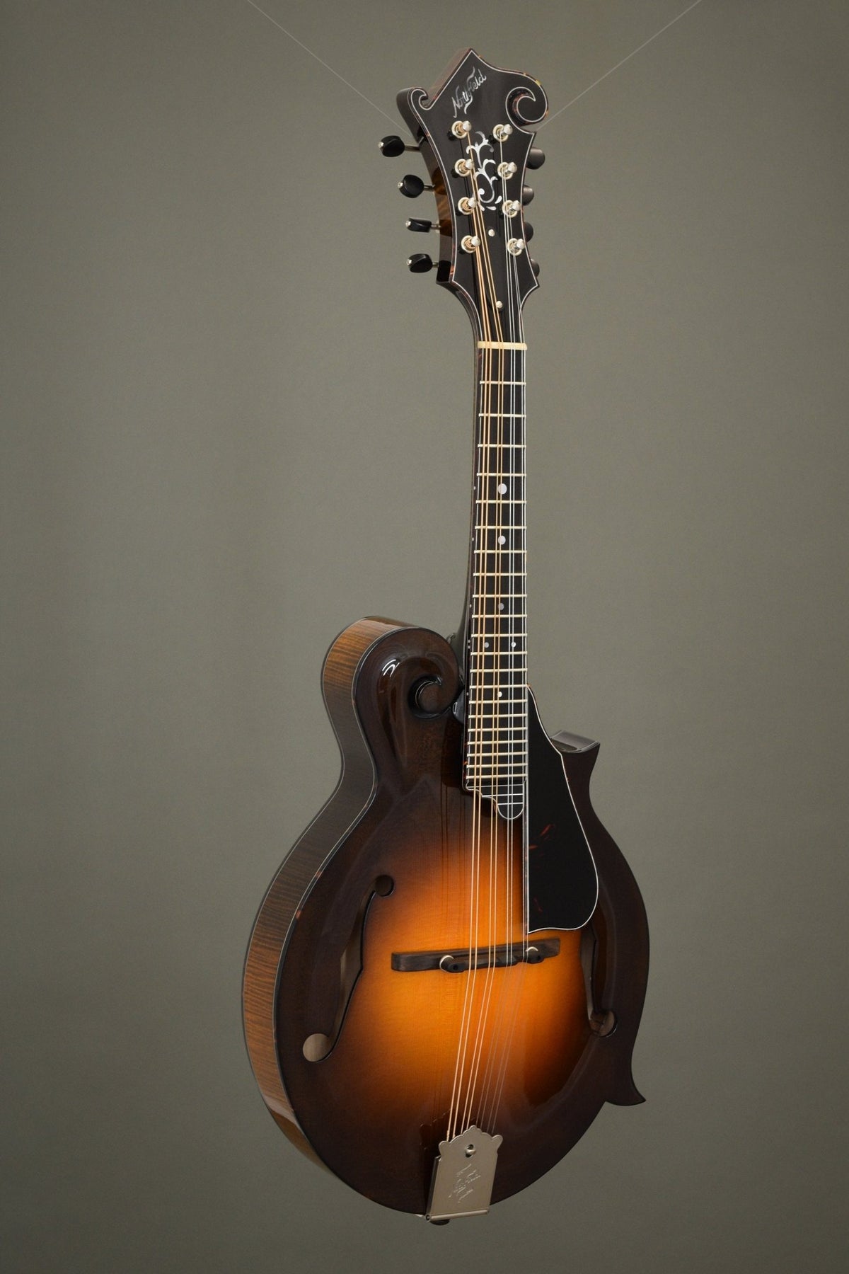 Full front view of the Northfield Big Mon mandolin with tortoise binding