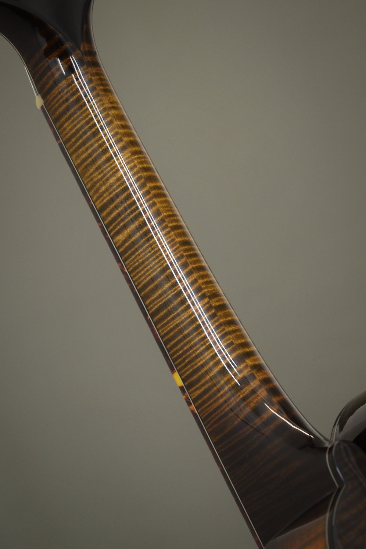 Flame maple neck back on the Northfield Big Mon mandolin