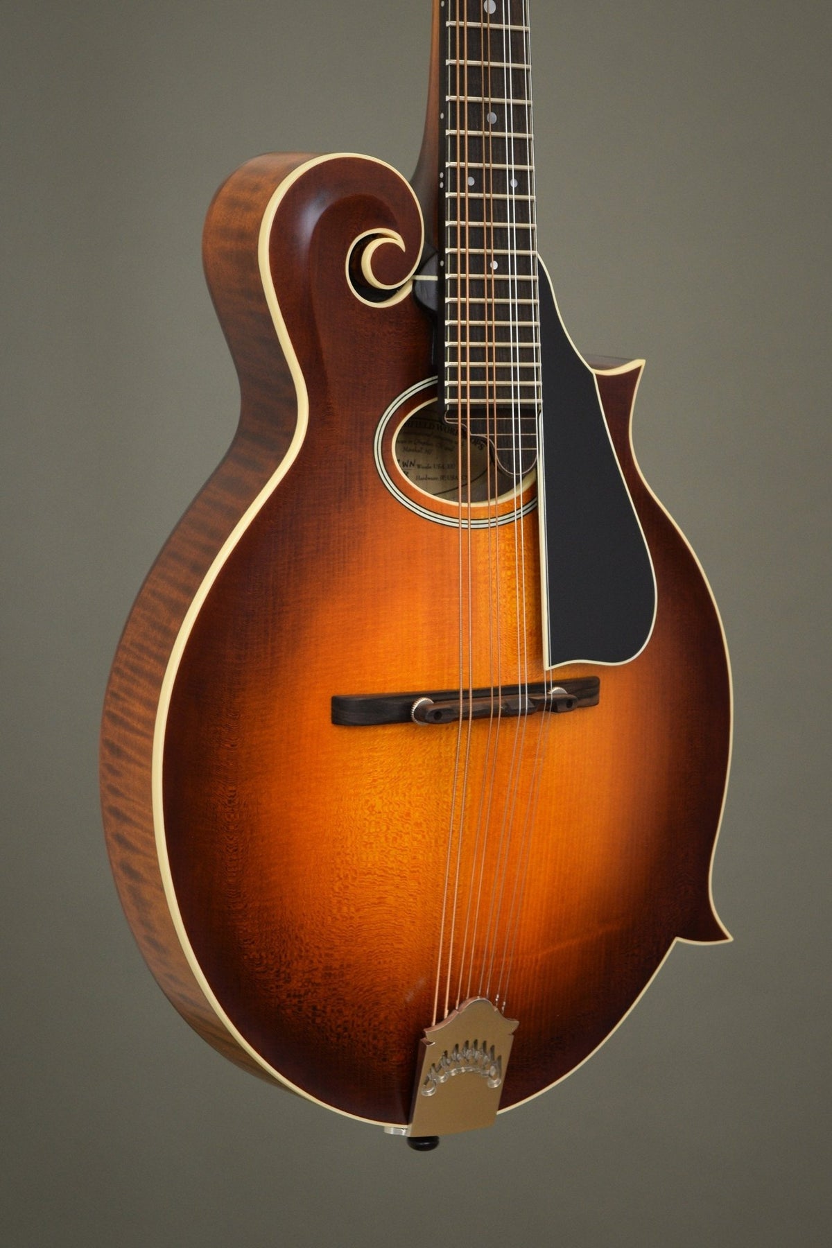 Northfield F2S oval hole mandolin with red spruce top in Cherryburst, angled front view