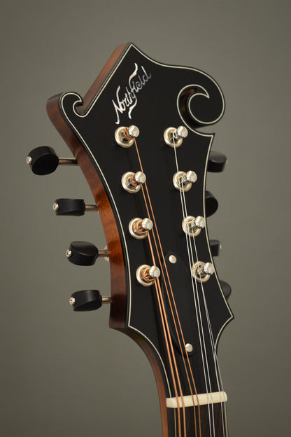Headstock of the Northfield F2S mandolin with the Northfield logo