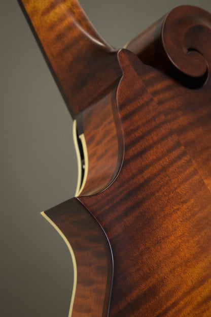 Back of the F2S mandolin's scroll and neck heel