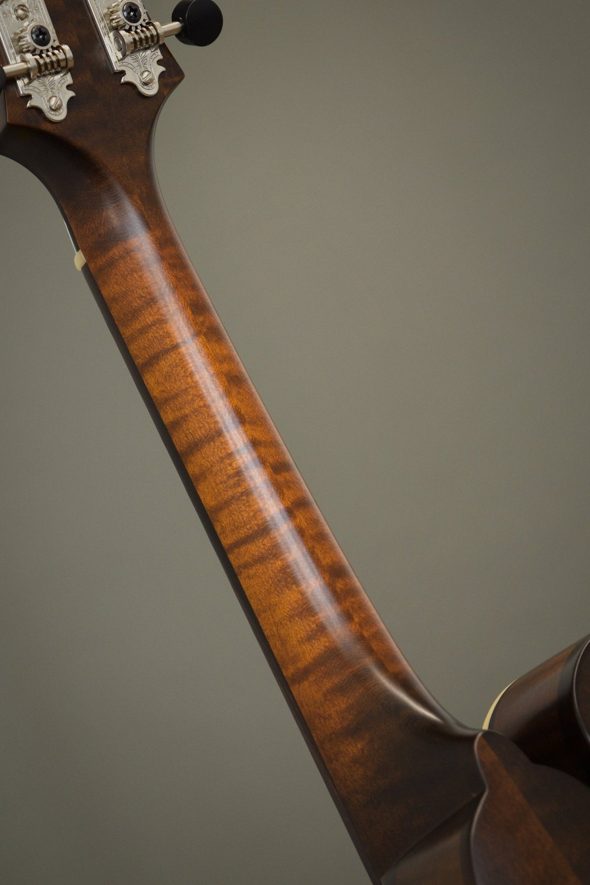 Flame maple neck back on the Northfield F5S mandolin