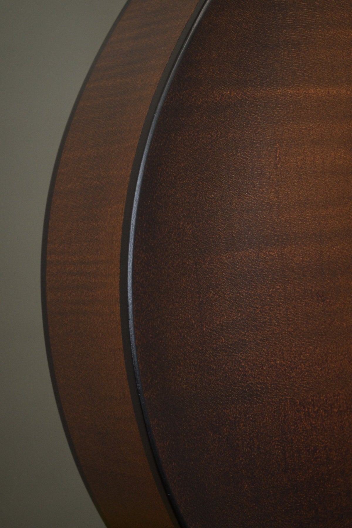 Maple rim and back edge of the Wavelength octave mandolin